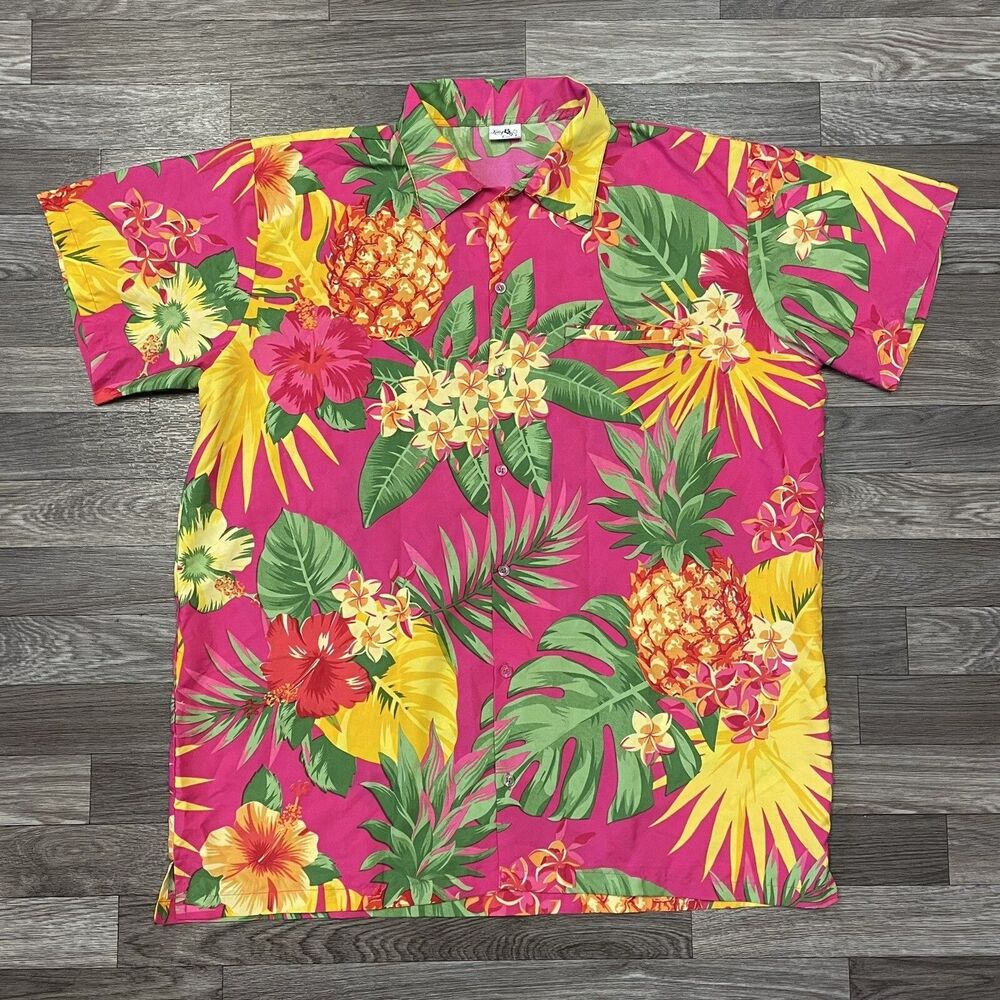 Vintage King Kameha Hawaiian Button Dow Shirt Men’s XL Pink Floral Beach Camp